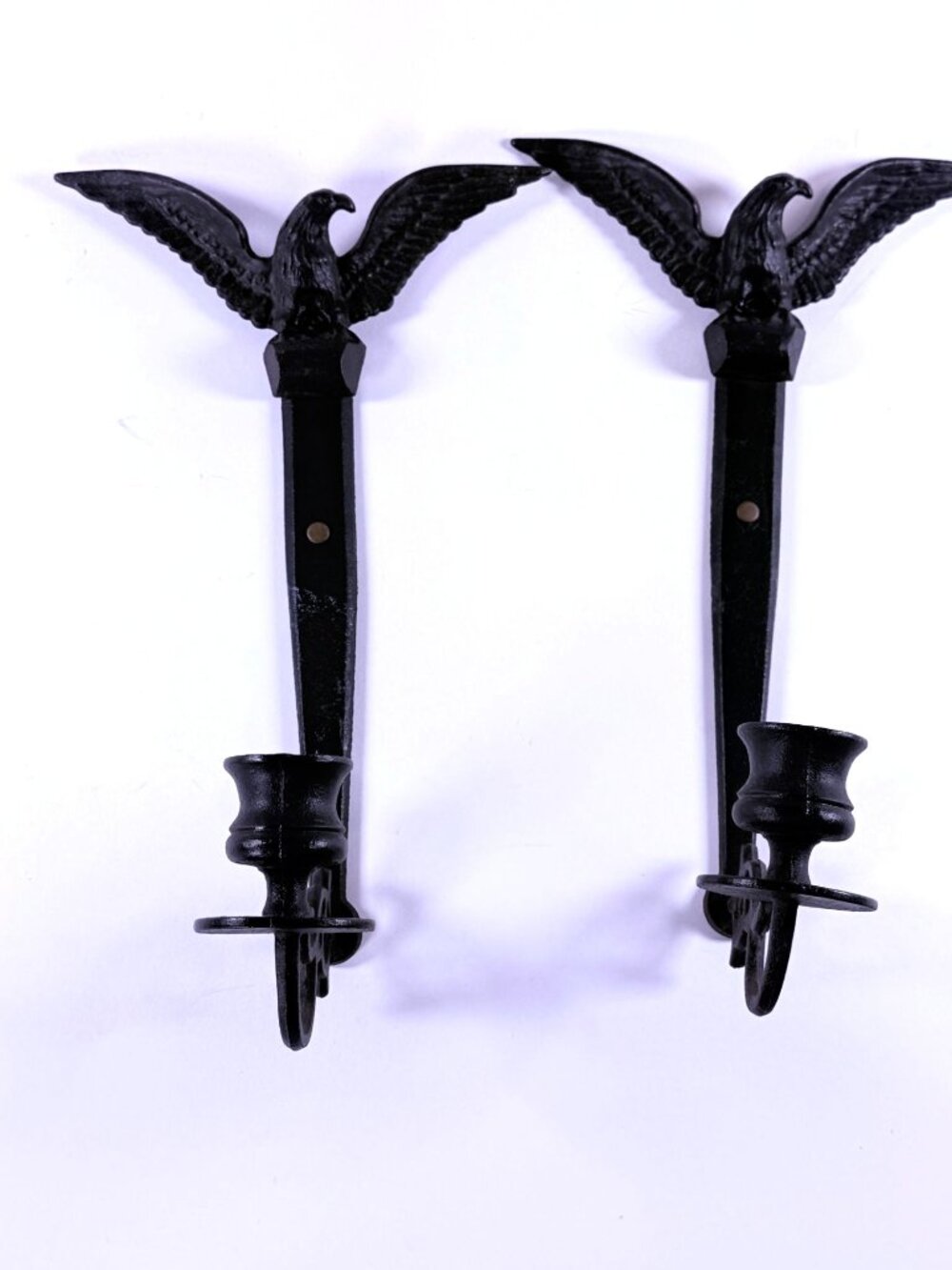 Vintage Eagle Wall Candle Sconces Pair Cast Iron Colonial Americana Decor